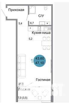 3-к квартира, вторичка, 47м2, 1/4 этаж