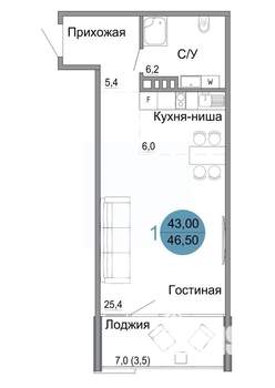 1-к квартира, вторичка, 47м2, 3/4 этаж