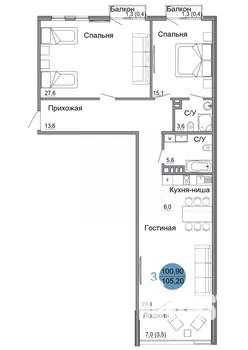 3-к квартира, вторичка, 105м2, 2/4 этаж