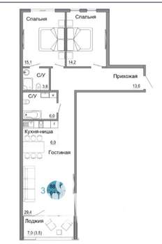 3-к квартира, вторичка, 92м2, 1/4 этаж