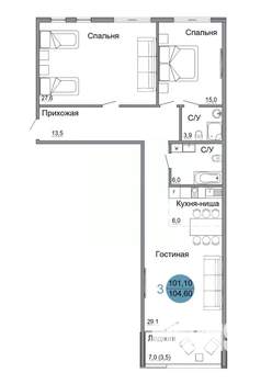 3-к квартира, вторичка, 105м2, 1/4 этаж
