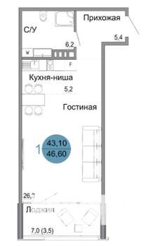 3-к квартира, вторичка, 47м2, 2/4 этаж